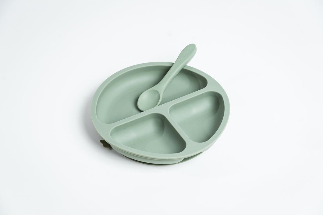 LMC Silicone Suction Divided Plate & Spoon - Sage