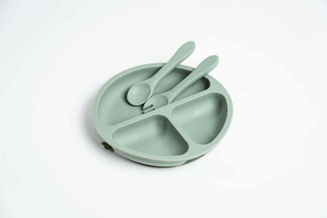 LMC Silicone Suction Divided Plate & Spoon - Sage