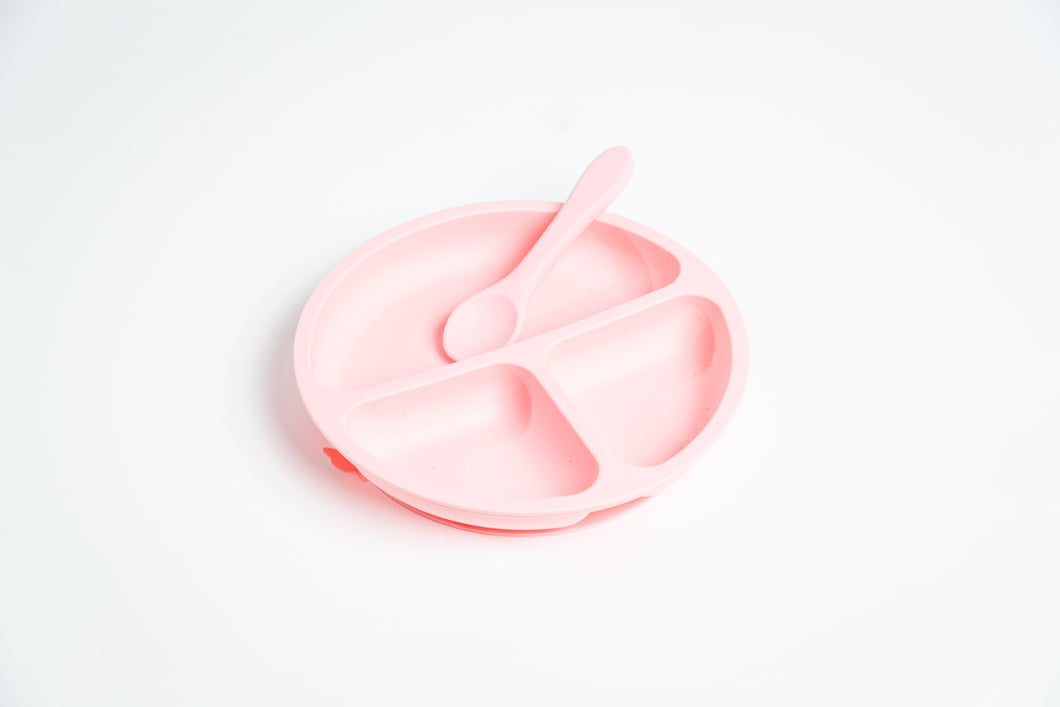 LMC Silicone Suction Divided Plate & Spoon - Pink
