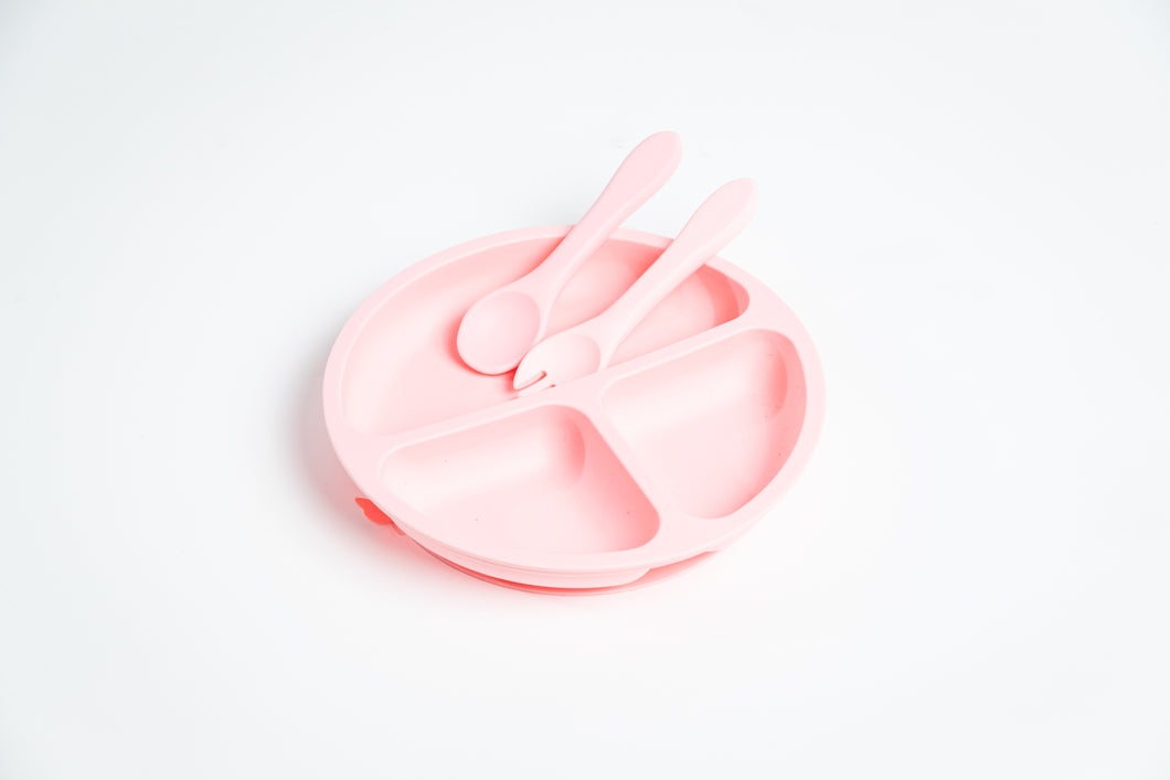 LMC Silicone Suction Divided Plate & Spoon - Pink