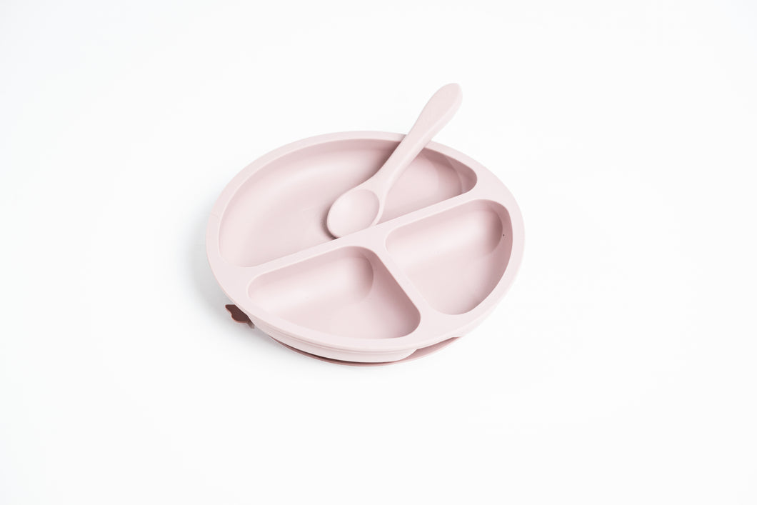 LMC Silicone Suction Divided Plate & Spoon - Mauve