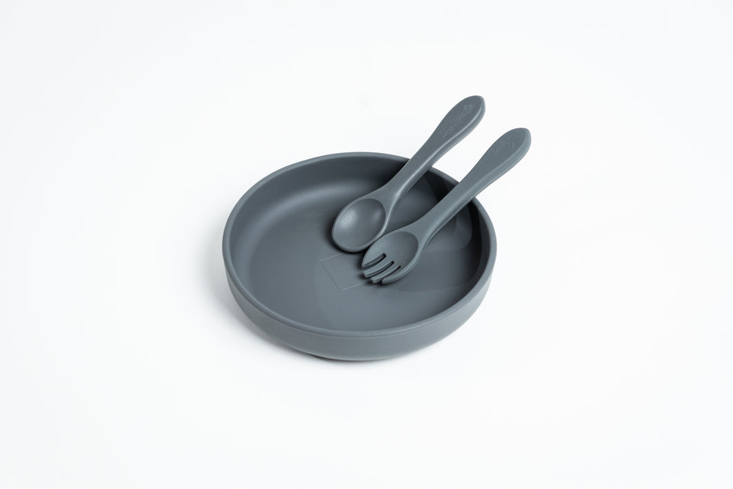LMC Silicone Suction Plate & Spoon/Lid - Dark Grey